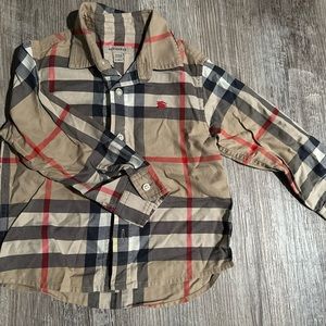 Burberry London Boy Plaid Logo Long Sleeve Button Down Shirt Burberry